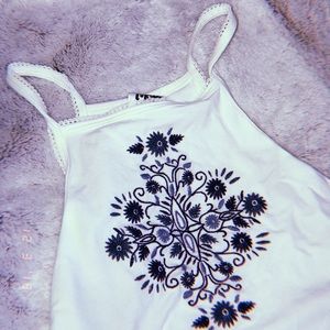white embroidered crop top